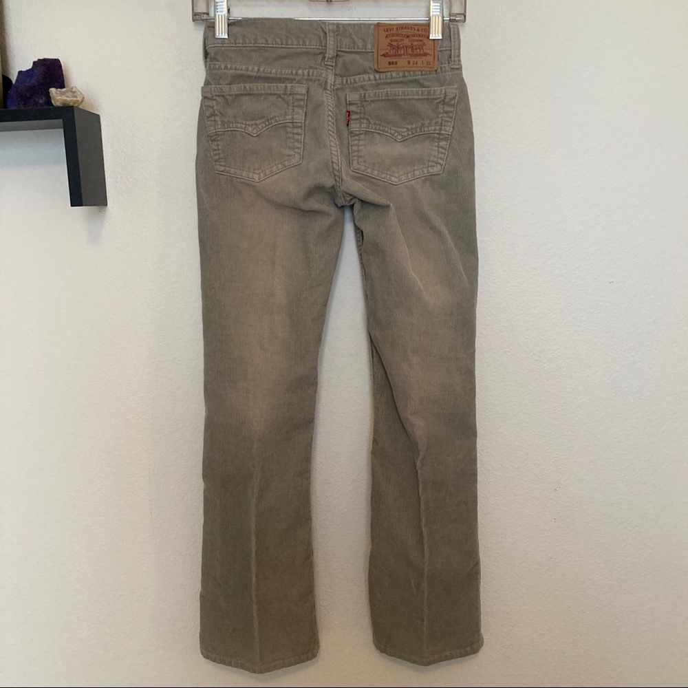 Levi’s 593 Low Rise Bootcut Corduroy Grey Tan Pants